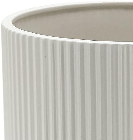 Amazon Basics Fluted Ceramic Planter Pot for Indoor Outdoor Plants, Round Flower Pot with Drainage Hole, 10-inch, White - Image 3