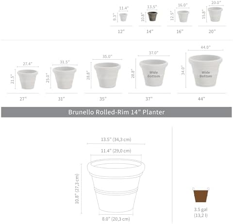 Crescent Garden Brunello Small Classic Rolled Rim Planter, Indoor/Outdoor Plastic Round Pot - Traditional Planter for Herbs, Plants, Houseplant -14''W (Rust) - Image 3