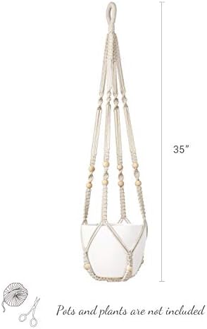 Mkono 35 Inch Macrame Plant Hanger Indoor Hanging Planter Basket Set of 1 and 45 Inch Fake Hanging Plant with Pot Set of 1 - Image 6