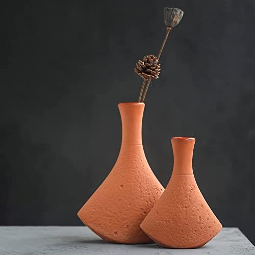 Terracotta Vase Set of 2, Tall Vases, Clay Vase for Flowers, Rustic Home Decor, Terracotta Decor, Living Room, Shelf, Table, Bookshelf, Bright Orange - Image 2