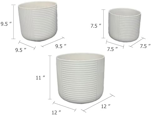 8 Inch White Ceramic Planters with Ribbed Texture, Set of 3 - Image 2