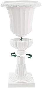 Arcadia Garden Products Plastic Garden Pedestal Urn, Set of 2 Classic Decorative Garden Pot Planter for Indoor and Outdoor Plants, 22” x 36”, White - Image 6