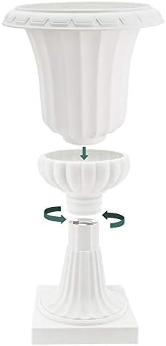 Arcadia Garden Products Plastic Garden Pedestal Urn, Set of 2 Classic Decorative Garden Pot Planter for Indoor and Outdoor Plants, 22” x 36”, White - Image 6