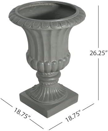 26" Gray Large Urn Planter Outdoor – Tall Pedestal Planters for Outdoor Plants, Durable Magnesium Oxide Garden Urn Flower Pot for Patio, Front Porch, or Indoor Décor - Image 2