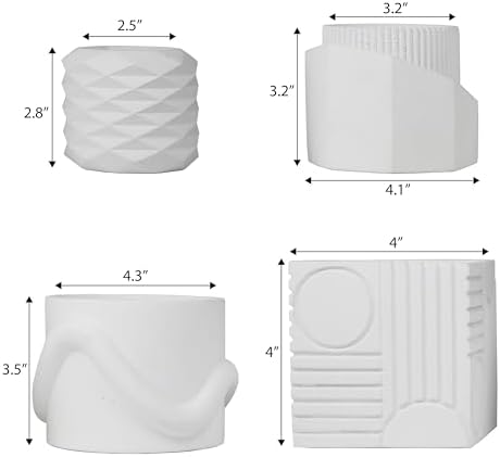JONATHAN Y Romy Modern Minimalist Handmade Concrete Geometric Planter Set with Drainage Holes, Matte White (Set of 4) (PLN1005C-4SET) - Image 3