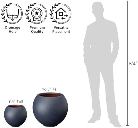 Kante Accent Round Sphere Charcoal Concrete Planter 11" Dia, Outdoor - Image 6