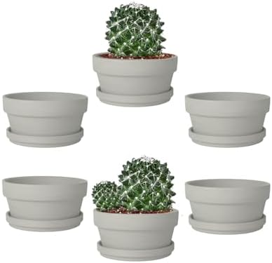 vensovo 5.7 Inch Grey Terracotta Succulent Pots with Saucers, 6 Pack by vensovo