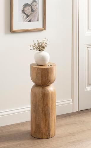 Kate and Laurel Teo Transitional Mango Wood Drink Table, 8 x 8 x 22, Natural Wood, Modern Sculptural Bedroom Nightstand with Unique Pedestal Table Design for Use as Indoor Plant Stand - Image 4