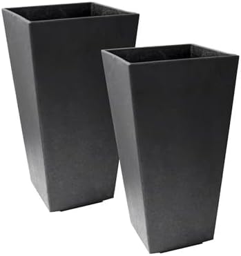 Tierra Verde 2 Pack Indoor Outdoor 20” Self Watering Planter, Sonata, Black by TierraVerde
