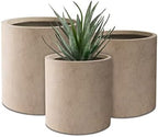 Round Concrete/Fiberglass Indoor & Outdoor Lightweight Decorative Plant Pots with Drainage Hole, Set of 3, 15.8", 12.5" & 9.8" L, Weathered Concrete by Unknown