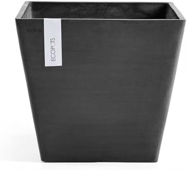 Ecopots Rotterdam Square Flower Planter, White Grey, 12" - Image 5