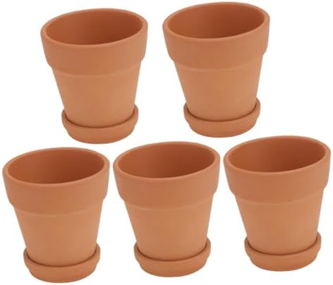 Red Clay Succulent Pots with Drainage Saucer Set, 8x8cm Terracotta Planters for Indoor Outdoor Gardening, Breathable Decorative Flower Containers, 5pcs by WOFASHPURET