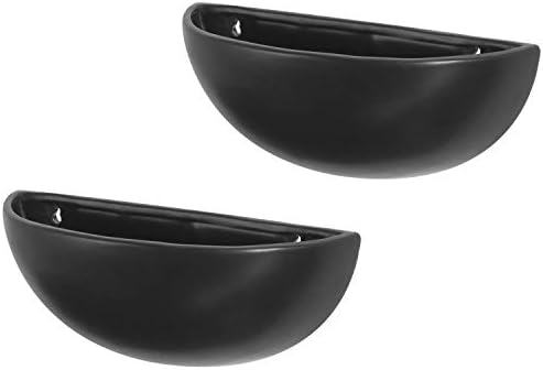 MyGift Matte Black Ceramic Indoor Wall Planter, 12 Inch Semi Circle Hanging Wall Vase, Set of 2 - Image 2