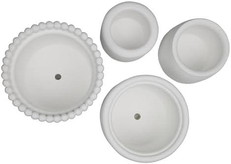 JONATHAN Y Silas Modern Minimalist Handmade Concrete Fluted Sculptural Cylinder Planter Set with Drainage Holes, Matte White (Set of 4) (PLN1000B-4SET) - Image 6