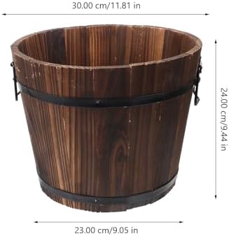Vaguelly Rustic Wooden Barrels Planters Whiskey Barrels Bucket with Handle, Flower Planter Plant Pots Container Water Wishing Well Pail Garden Backyard Outdoor Indoor Decor - Image 4