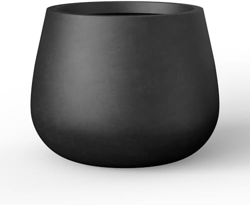 Kante Small Round Curved Black Concrete Planter 12.6" Dia, Outdoor by Unknown