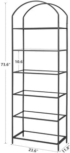 Homhedy 6-Tier Tall Black Bookshelf, Arched Bookcase with Glass Shelves - Image 2