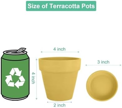 vensovo 4 Inch Yellow Terracotta & Clay Pots with Saucer, 6 Pack - Image 2