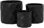 Round Ceramic Pot with Embossed Rectangle Design Outdoor/Indoor Medium Ceramic Decorative Planter for Garden Patio Balcony Home: Black 7.25"x7.25"x6.75"H; 5.75"x5.75"x5.75"H; 4.25"x4.25"x4.25"H - Image 2