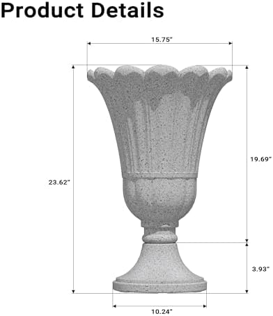 24" Tall Urn Planters Set of 2, Grey Outdoor Planter for Porch - Image 2