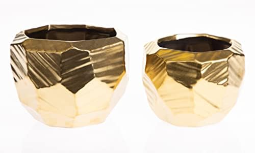Gold Geometric Ceramic Pot for Plant and Flowers | Gold Ceramic Planter l Indoor and Outdoor Planter for Any Event Decoration (Gold (6” x 4.75”)) (CGB3905GD) - Image 2