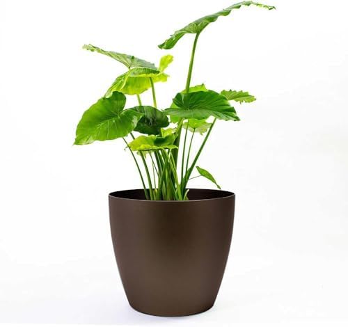 Memphis 18" Round Indoor Floor Planter Pot – Lightweight & Durable Plastic, Modern Design, Made in USA, Recyclable Large Plant Container for Home & Office Décor (Espresso Meta by GreenlinePlanters