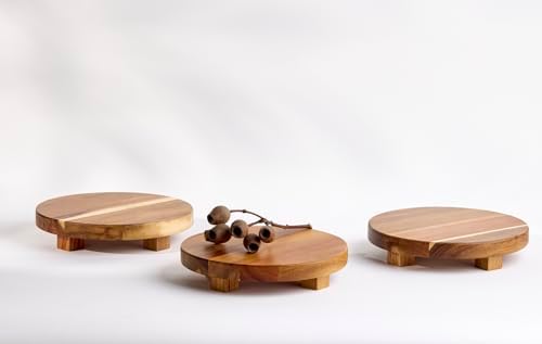 Kurrajong Farmhouse footed wooden stand. 10" wide and 2" high round Acacia Wood Riser. Wooden pedestal stand for Kitchen Counter, Coffee Station, Bathroom, Plants, Candles. Rustic Countertop Riser board - Image 3