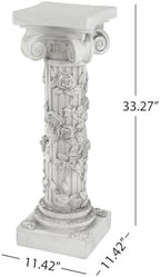 Christopher Knight Home Godia 33.27" H Roman Plant Stand, Lightweight Concrete Flower Stand with Rose Relief Design, Pedestal Column Side Table, Indoor Outdoor Plants Standing, Antique White - Image 4