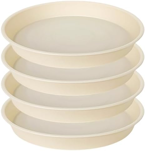 4 Pack of 16 17 inch Plant Saucer (15 inch Base), 2.3" Depth, Heavy Duty Deep Plant Trays for Pots, Plant Saucers for Indoors, Bird Bath Bowls, Drip Trays for Planter (17", Beige) by Bleuhome