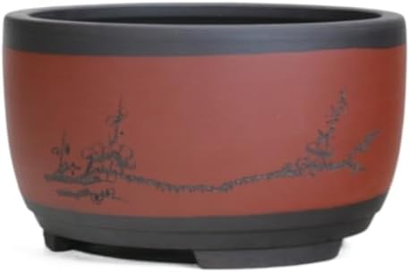 LNPTAL Asian Bonsai Pot, Red Clay Ceramic Succulent Planter with Plum Blossom Engraving, Round Chinese Style Flower Pot for Indoor Plants(14cm*17cm) by Unknown