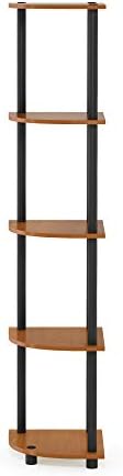 Furinno TURN-N-TUBE Corner Shelf, 5-Tier Corner Bookshelf, Open Storage Shelves, for Organization and Storage, Living Room, Home Office, Garage, Bedroom, Light Cherry - Image 4