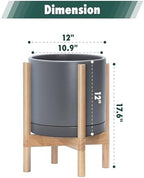 D'vine Dev Ceramic Pot with Natural Wood Stand, Grey, 12 in, 55-B-J-3 - Image 3