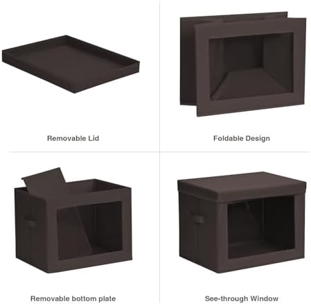 Homsorout Stackable Storage Bins with Lids - Medium Storage Box with Lids, Foldable Closet Boxes for Organizing, Wardrobe Clothes Organizer with Window, Cubes Bins for Living Room, 5 Pack, Brown - Image 7