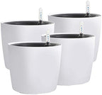KINJOEK 4 Packs 7 Inch Self Watering Planter with Water Level Indicator, Modern Garden Decorative White Flower Pot for House Plants, Flowers, African Violets, Succulents, White by KINJOEK