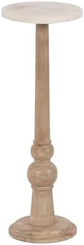 Kate and Laurel Wegner Transitional Wood and Marble Round Drink Table; 8 x 8 x 23; White Marble and Light Natural Wood; Modern Pedestal Table for Use as Indoor Plant Stand or Decorative Mini Table by KateandLaurel