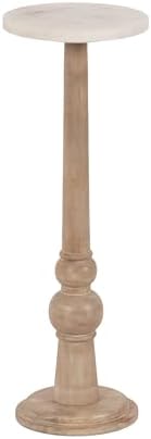 Kate and Laurel Wegner Transitional Wood and Marble Round Drink Table; 8 x 8 x 23; White Marble and Light Natural Wood; Modern Pedestal Table for Use as Indoor Plant Stand or Decorative Mini Table by KateandLaurel