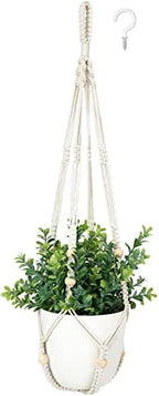 Mkono Set of 2 Fake Hanging Plant with Pot, Hanging Plants Artificial Decor Macrame Plant Hanger with Different Fake Plants by Mkono