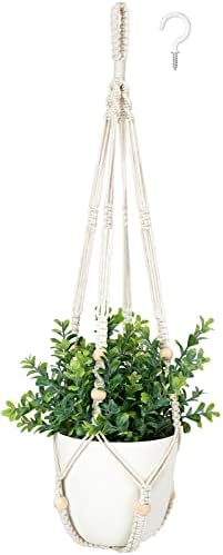 Mkono Set of 2 Fake Hanging Plant with Pot, Hanging Plants Artificial Decor Macrame Plant Hanger with Different Fake Plants by Mkono