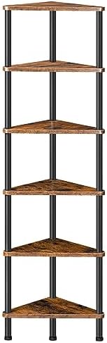 HOOBRO Corner Shelf Stand, Industrial 6-Tier Wall Corner Bookshelf with Metal Frame, Plant Display Shelf, Bookcase for Small Spaces, Bedroom, Living Room, Rustic Brown BF36CJ01 by HOOBRO