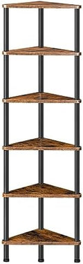 HOOBRO Corner Shelf Stand, Industrial 6-Tier Wall Corner Bookshelf with Metal Frame, Plant Display Shelf, Bookcase for Small Spaces, Bedroom, Living Room, Rustic Brown BF36CJ01 by HOOBRO