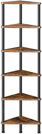 HOOBRO Corner Shelf Stand, Industrial 6-Tier Wall Corner Bookshelf with Metal Frame, Plant Display Shelf, Bookcase for Small Spaces, Bedroom, Living Room, Rustic Brown BF36CJ01 by HOOBRO