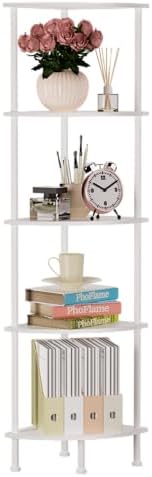 5-Tier Corner Shelf Stand, 52" Industrial Corner Display Rack for Living Room, Bookshelf, Tall Display Shelf, Plant Stand, Storage Standing Shelf for Bedroom, Bathroom, Kitchen, White by PhoFlame