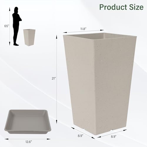 Neoaider Set of 2 Tall Planter, 21 inch Large Plastic Planter, Light Gray - Image 3