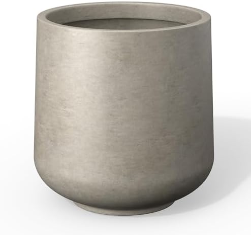 Kante Accent Round Curved Weathered Concrete Planter 13" Dia, Outdoor by Unknown