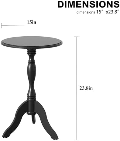 HLR Round Small End Table Set of 2, Wooden Pedestal Side Tables, Black - Image 3