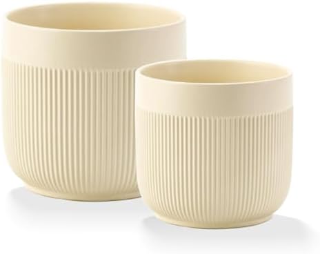 Ceramic 5.2+6.5 inch Planters, Modern Home and Office Flowerpot, Indoor and Outdoor Flowerpot with Drainage Hole (Yellow) by Puoyikt