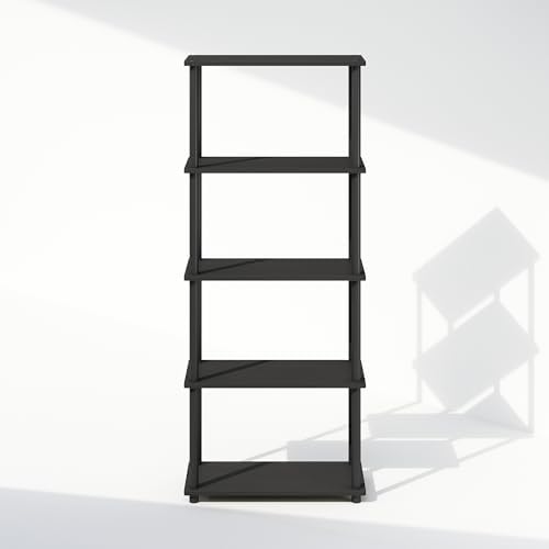 Furinno Turn-N-Tube Book Shelf, 5-Tier Bookshelf, Bookcase with Multipurpose Compact Display Rack, 11.6 x 23.6 x 57.4, for Living Room, Bedroom, Home Office, Americano/Black - Image 7