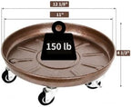 12" Metal Rolling Plant Caddy with Wheels, Indoor Outdoor, 3-Pack Brown - Image 2