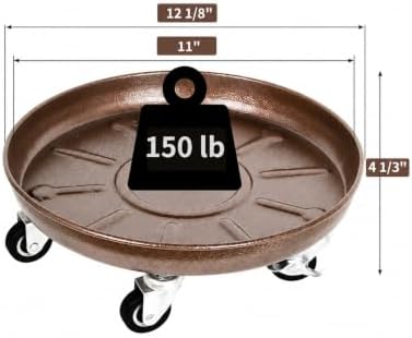 12" Metal Rolling Plant Caddy with Wheels, Indoor Outdoor, 3-Pack Brown - Image 2