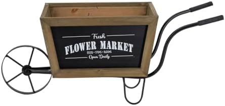 Wheelbarrow Planter with Iron Frame, 19.5 Inch, Brown and Black - Image 2